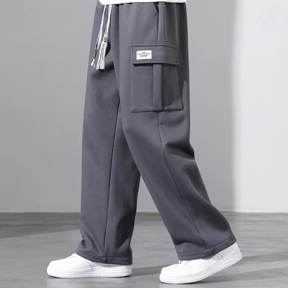 

Men Trousers Men's Drawstring Elastic Waist Wide Leg Sport Trousers with Multi Pockets for Daily Wear Casual Comfort in Fall