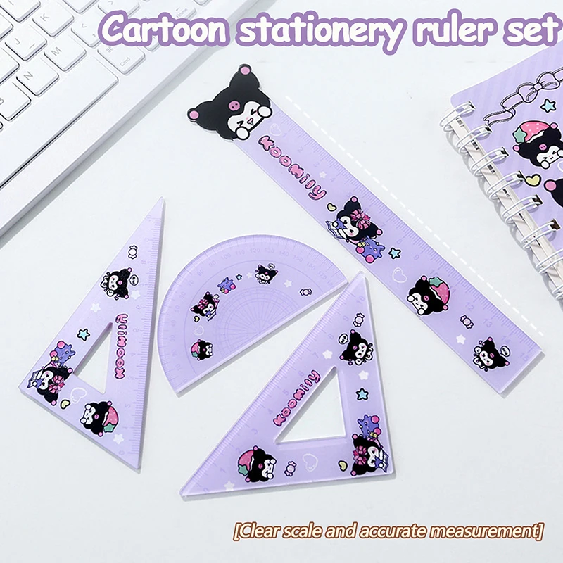 Cute Anime Kuromi KT Cat Creative Cartoon Pattern Students Learning Stationery Acrylic Ruler Set School Supplies Gift