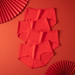 4PCS Women's Panties Cotton Lucky Red Intimates Breathable Panty Girls Underpants Female Underwear Seamless Briefs Size M-XXL