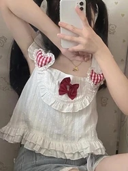Chic White Lolita Tank Top Girly Sweet Japanese Cute Big Bow Crop Vset Women Casual Sexy Beach Camisole Harajuku Kawaii Clothes