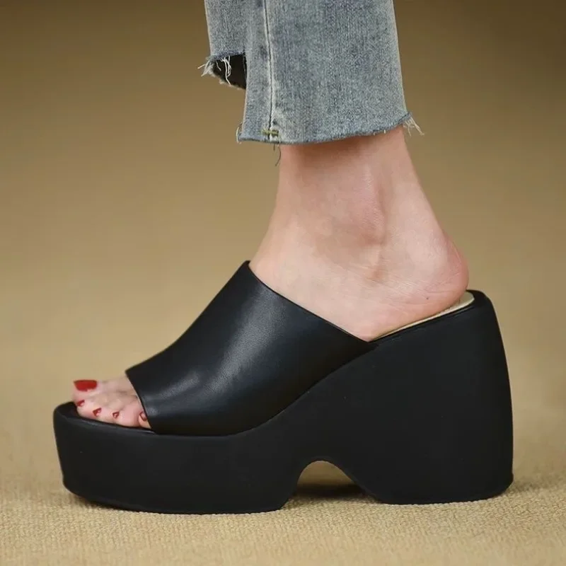 

2025 New Open Toe Women's Slippers Fashion Super High Casual Slippers Women Summer Best Seller Solid Plus Size Platform Slippers