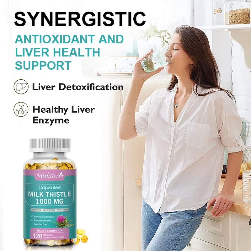 Mulittea Milk Thistle Supplement 1000 Mg Silymarin &Dandelion Root Helps Repair Liver Supports Liver Detoxification and Cleanses