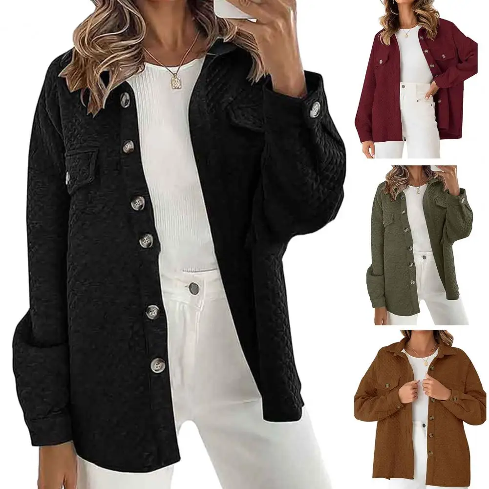 

Women Fall Winter Coat Single-breasted Cardigan Long Sleeve Coat Thick Turn-down Collar Mid Length Lady Loose Casual Jacket