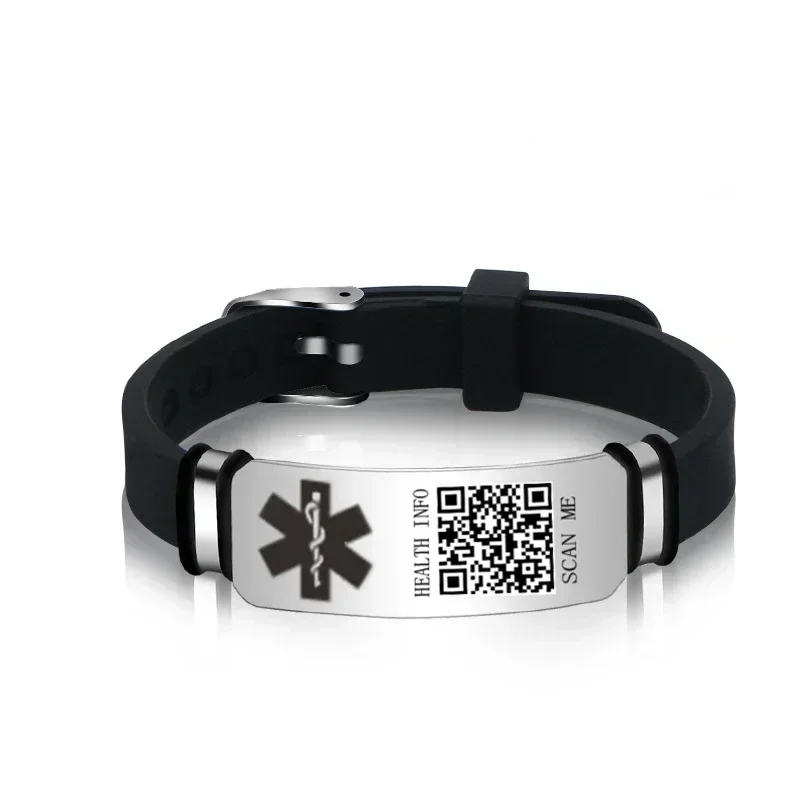 Fashion Adjustable QR Code Medical Warning Bracelets DIY Free Carving Emergency Health ID Bracelet Sports Wristband Jewelry