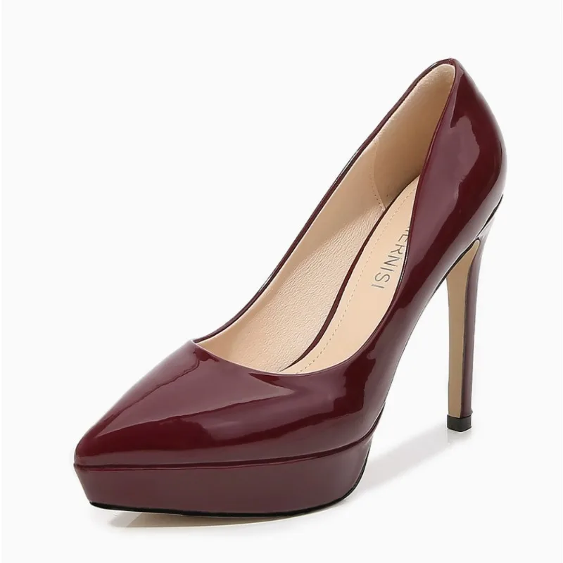 

12CM Women Shoe Fashion Patent Leather Platform High Heels Luxury Pointed Tip Casual Shoe for Woman Designer Shoes Zapatos Mujer