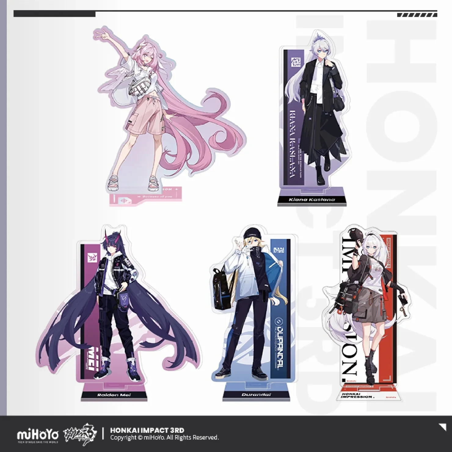 

MIHOYO Genuine Figure Game Honkai Impact 3rd Cosplay VALKYRIES Stand Elysia Kiana Mei Durandal Acrylic Statue Anime Accessories