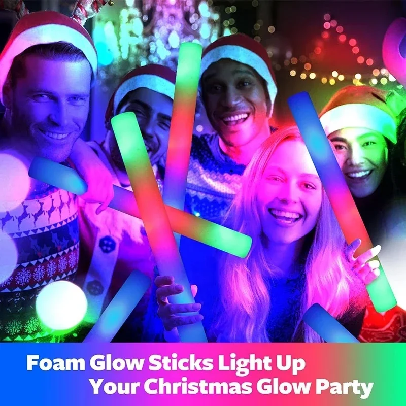 42pcs Fluorescent Cheer Tube Stick RGB LED Glow Foam Stick Bulk Glow In The Dark Christmas Led Light Wedding Party Supplies