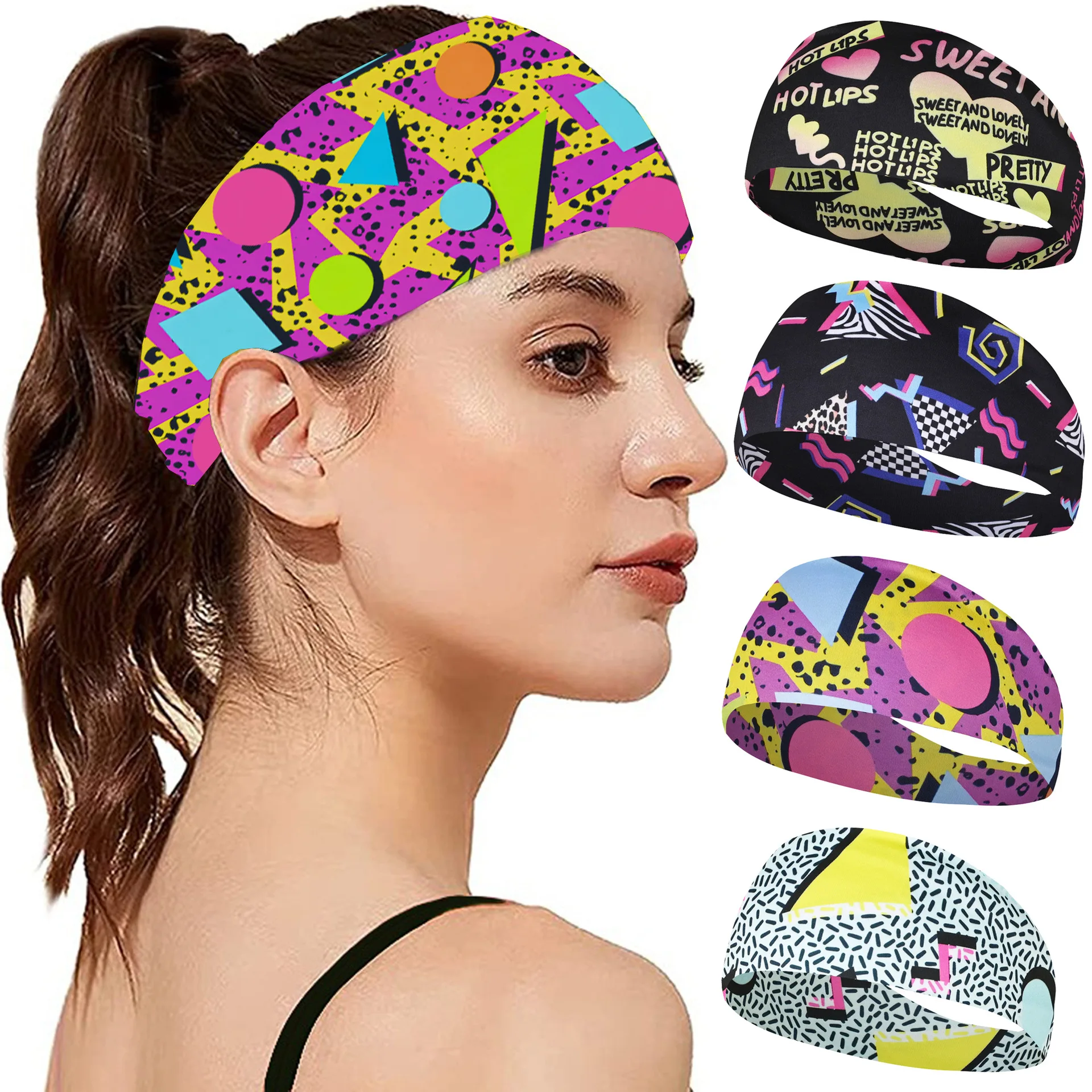 Vintage Fashion Print Travel Party Sweat-absorbing Breathable Yoga Running Fitness Sports Headband