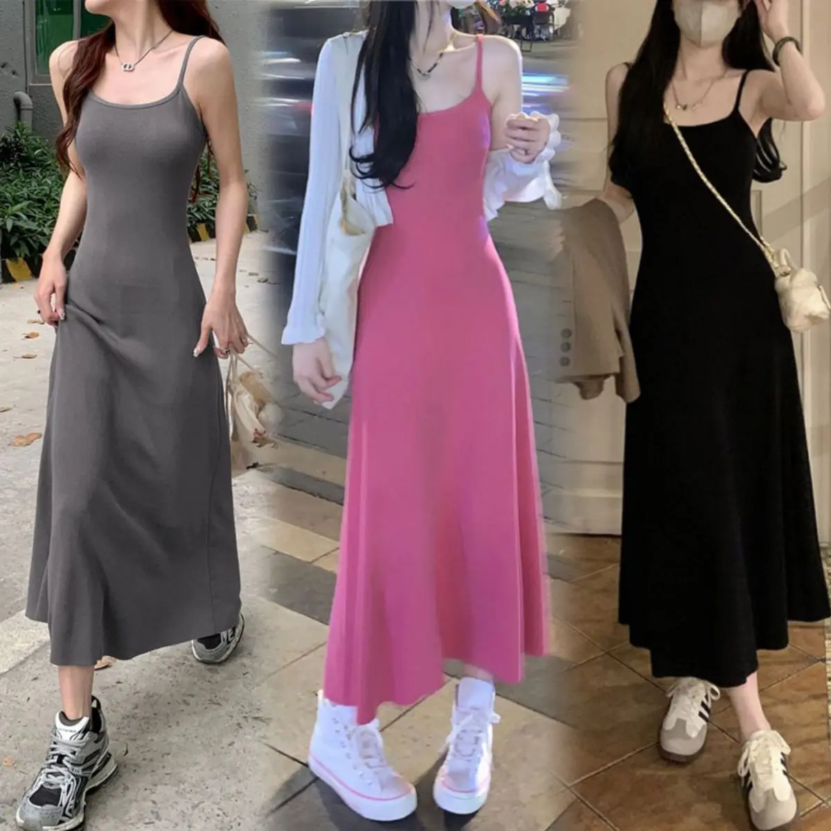 Dopamine Fashion Strap Dress Women's Spring and Summer Slimming Style Long Dress