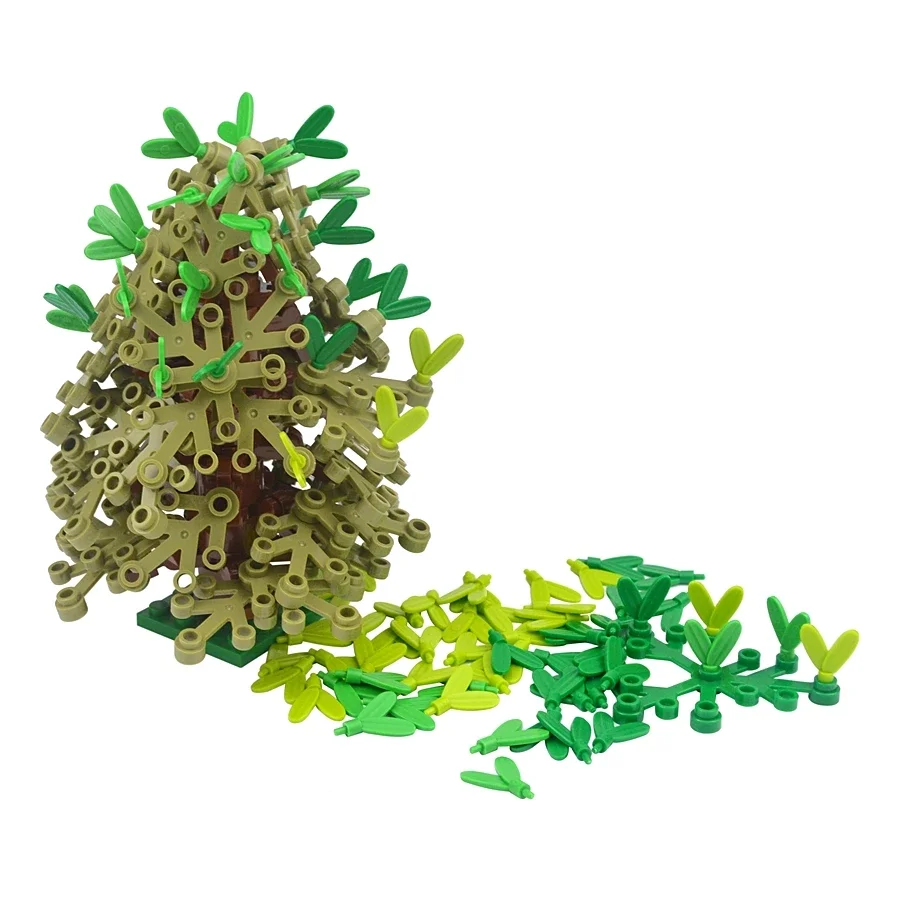 MOC 200 Stück Bausteine Pflanze Blumenstiel Baum Blatt Bodenstift mit 2 Blättern Gras Garten Teile Baustein Kompatibel Montage Spielzeug – Detail 9