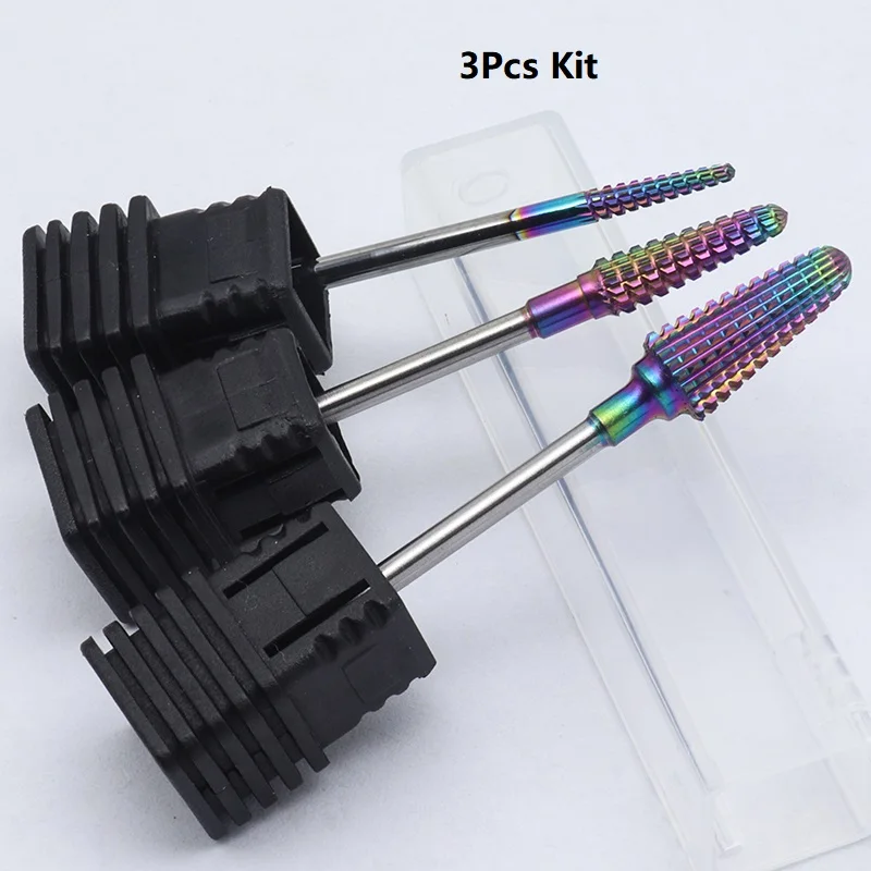 

3pcs Kit Hot! Rainbow Pro Whole Carbide Nail Drill Bits Nail Art Electric Drill Machine Files Nail Art Tools cut and polish