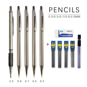 0,3 0,5 0,7 0,9 2,0 mm Full Metal Mechanical Pencil Kit School Art Writing Crayons automatiques en acier inoxydable Kawaii Supply 12 meilleures ventes 0,9mm - No8