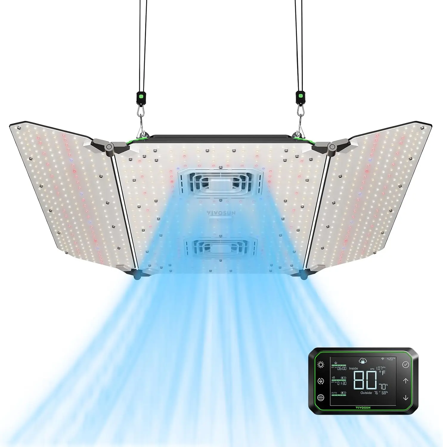VIVOSUN AeroLight Wing AW400 & Growhub Controller E42A, Tunable Spectra, LED Grow Light 400W with Integrated Circulation Fan, Co
