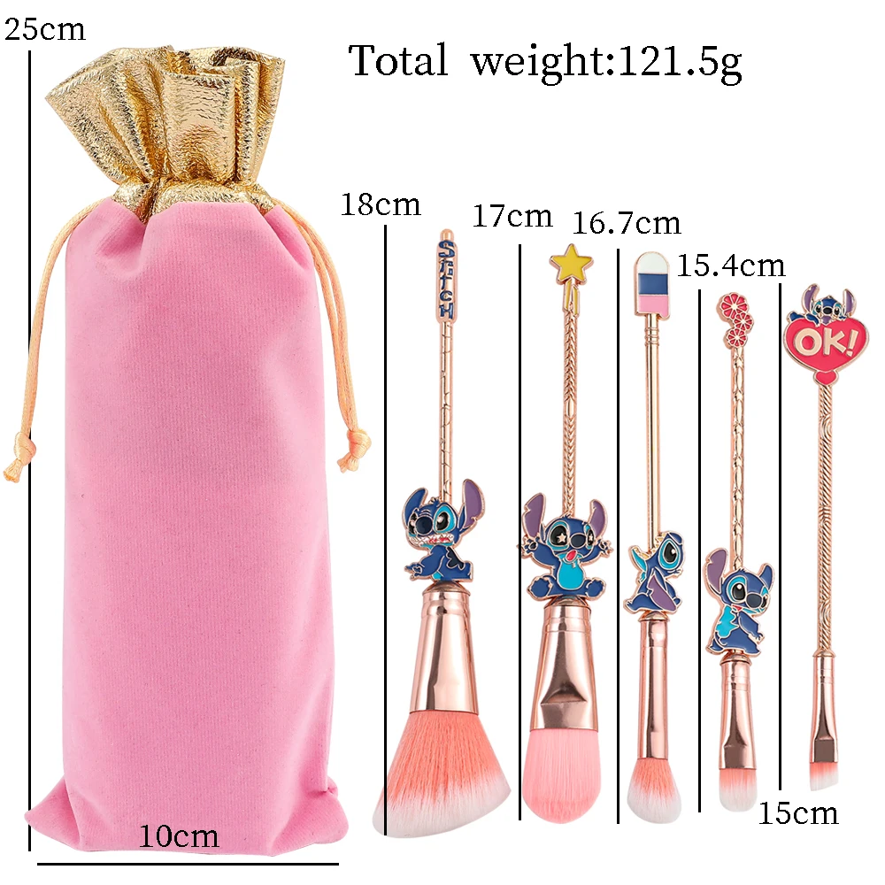 5pcs/set Lilo & Stitch Makeup Brushes Kawaii Stitch Model Cosmetics Brush for Women Eyeshadow Concealer Lip Eye Brush