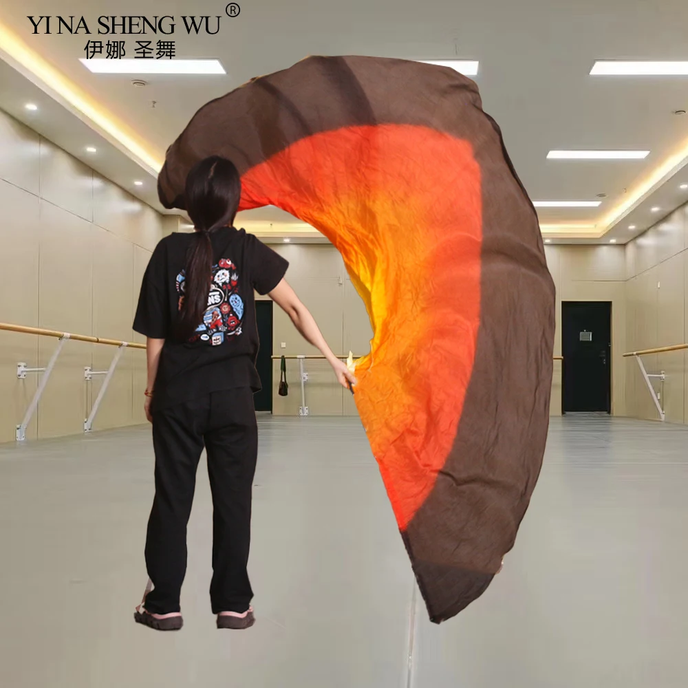 

1PC 100% Silk Oriental Dance Silk Veils Isis Wings With Stick Stage Performance Props Tie Dye Half Circle Half round flag