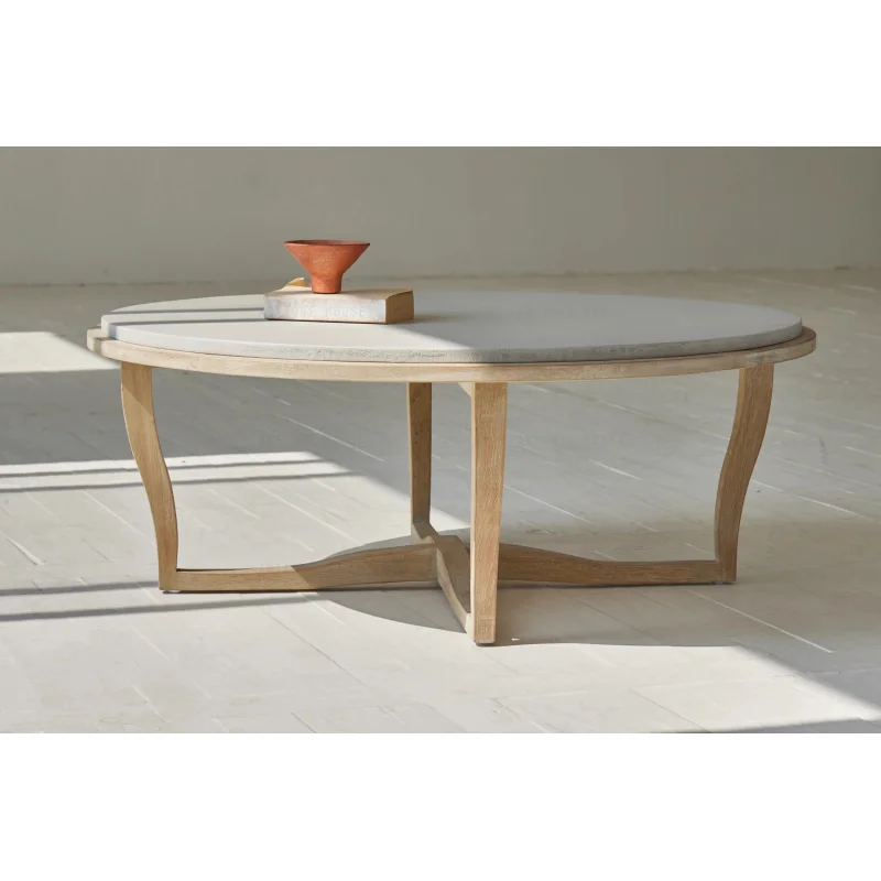 custom.Stylish Wabi Sabi  Mid Nordic Round Coffee Table Luxury Concrete Oak Coffee Table Living Room
