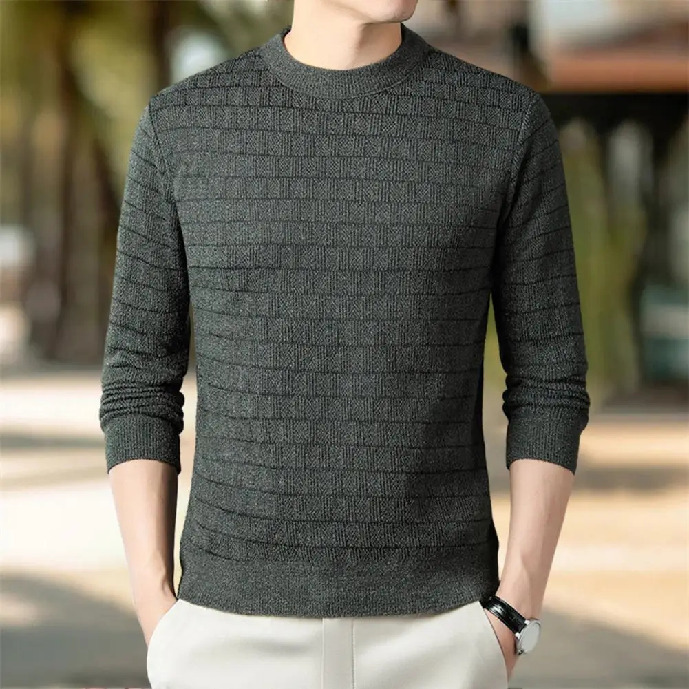 Men Autumn Winter Pullover Sweater Long Sleeve Thickened Fleece Lining Knitting Tops Slim Fit Knitwear Streetwear