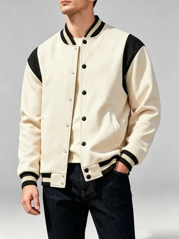 Men Color Block Varsity Jacket Fleece Lined Long Sleeve Button Baseball Coat Retro Swag Streetwear Casual Outerwear Y2K Clothes