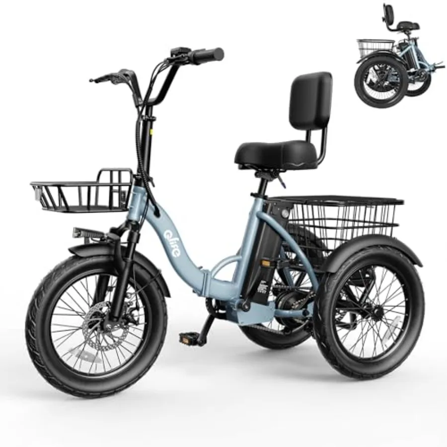 

Adults' 3-wheel electric bicycle for urban commuting, aluminum alloy frame, blue, foldable design with 1200W brushless motor an