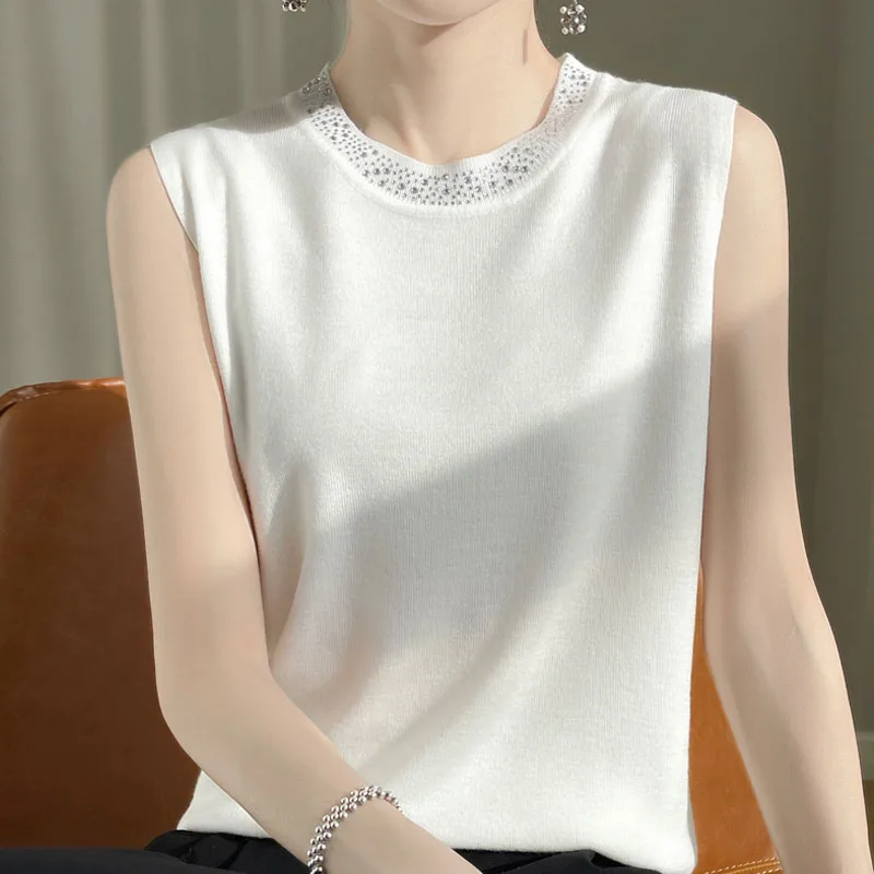 

Knitted Sweater Women Pullovers Fashion Sleeveless O-Neck Black Sweaters Knit Sweater Pullover Women Tops Sueters De Mujer Q3391