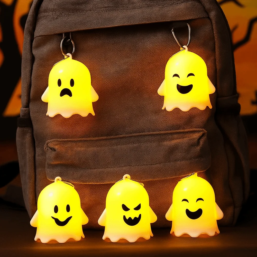 6 قطعة Kawaii هالوين مضيئة شبح المفاتيح LED معلقة شبح قلادة مضيئة حزب شبح ضوء الهدايا كيرينغ