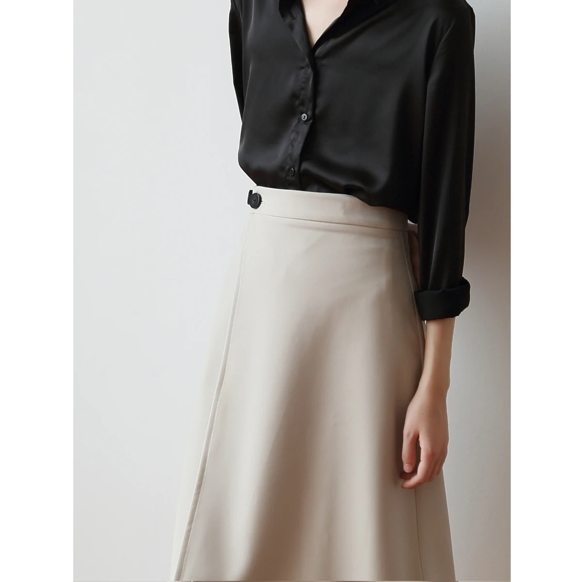 

High Waist White Half Skirt Elegant Commute Interview Business A-Line Skirt Simple Style Pure Color Girl's High Waist Skirt