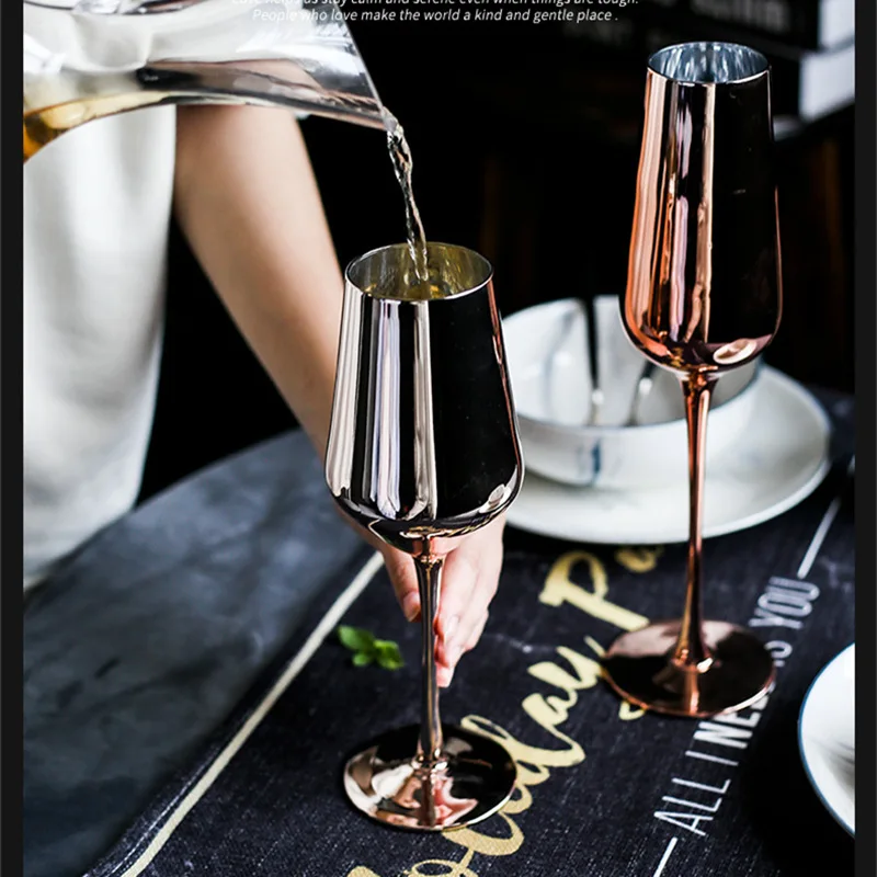 

European pink rose gold champagne electroplated crystal glass red wine cup champagne cup goblet wine set wholesale