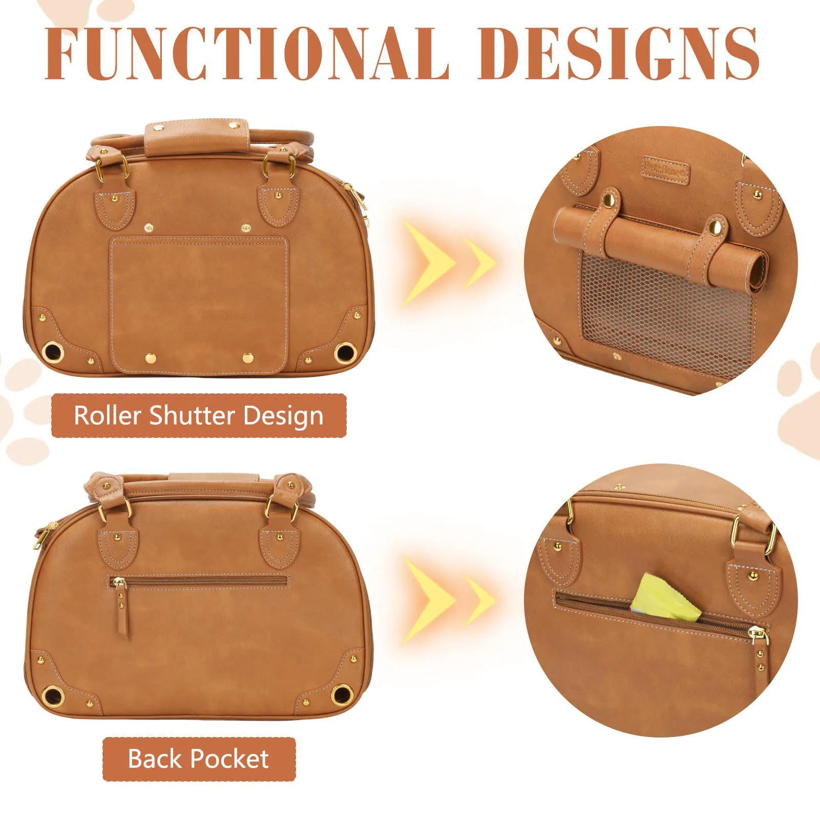 Bolso de transporte de cuero para perros y gatos: jaula portátil