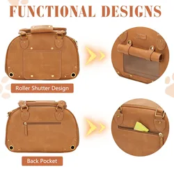 Bolso de transporte de cuero para perros y gatos: jaula portátil