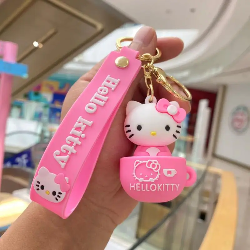 Hello Kitty Keychain Kawaii Sanrio Accessories Cartoon Doll Ornaments Pvc Soft Rubber Cup Kt Bag Pendant Car Keyring Girl Gift