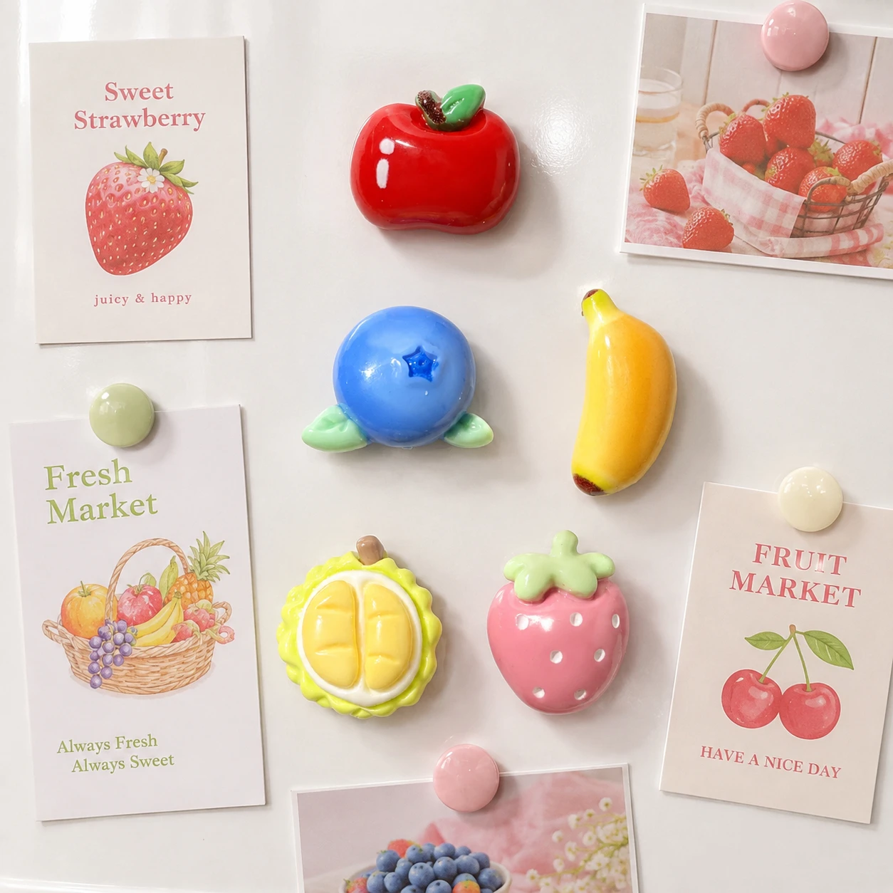 Fruit Fridge Magnets,Apple Banana Strawberry Blueberry Durian Refrigerator Magnets Hme Kitchen Decor Gift Set