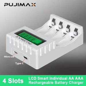 PUJIMAX-Smart battery loader with LCD display, fast charging portable adapter, rechargeable battery, AA, AAA, NICD, NIMH, 1.2V, 4 slots 12 Main sales charger of rechargeable batteries - №7
