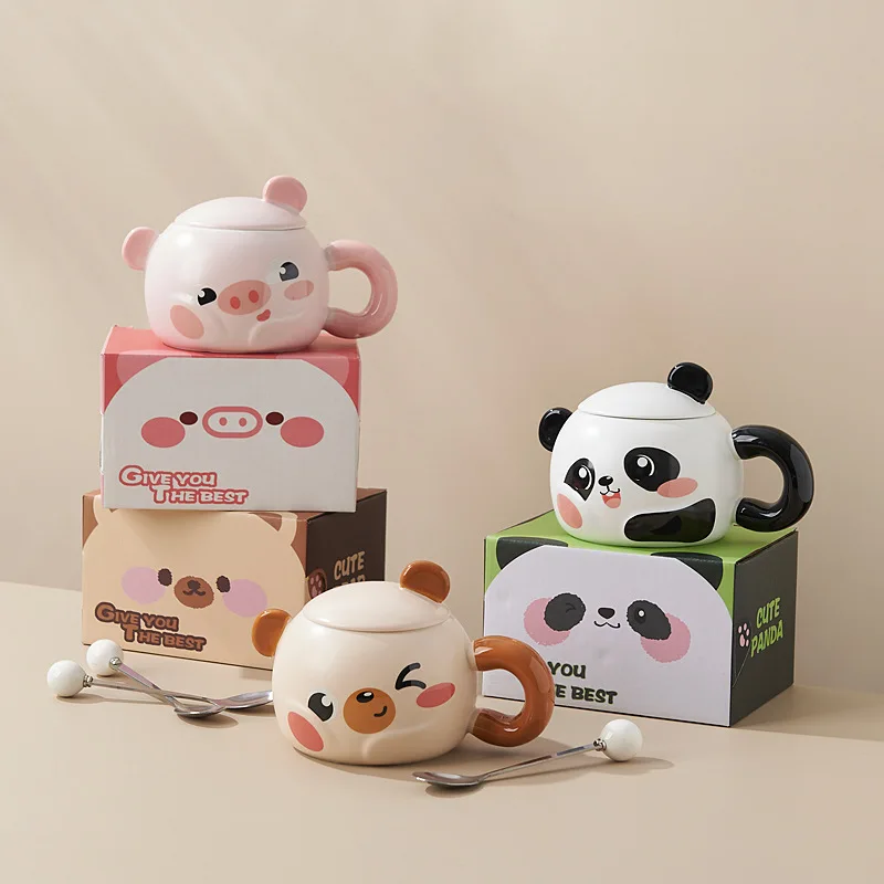 

Cute Teddy Bear Ceramic Mug with Lid, Cartoon Coffee Cup for Milk Tea, Heartfelt Birthday Valentine's Gift for Girlfriend Women