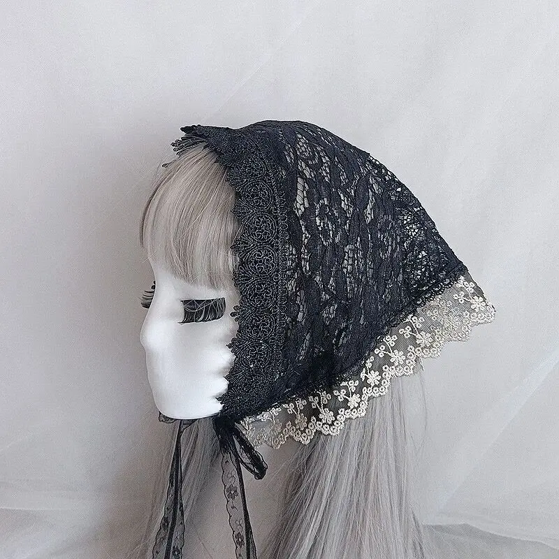 Lolita Cap Maid Cosplay Vintage Lace Bonnet Ruffled Hat Women Girls Pumpkin Cap Lace-up Adjustable Hat