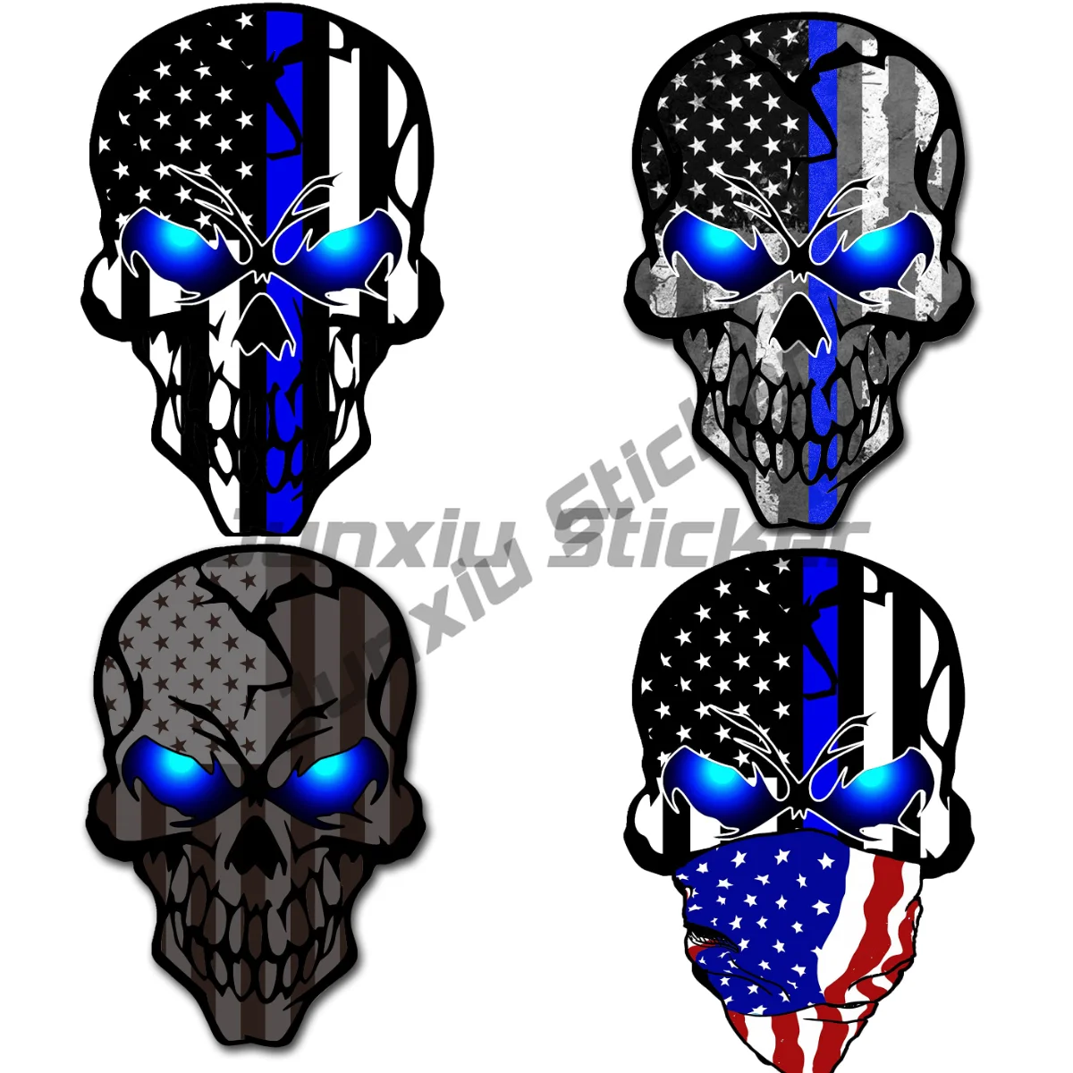 

With Thin Blue Line US Flag Skull Reflective Vinyl Car Stickers Motorcycle Laptop Decals Skateboard Bike Bumper Window Decals
