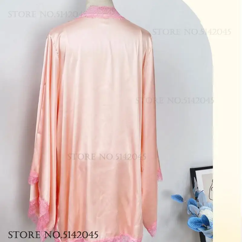 Female Twinset Robe Set Nightgown Sexy Lace Kimono Bathrobe Gown Spring Summer New Sleepwear Nightdress Rayon Lingerie Homewear - Image 5
