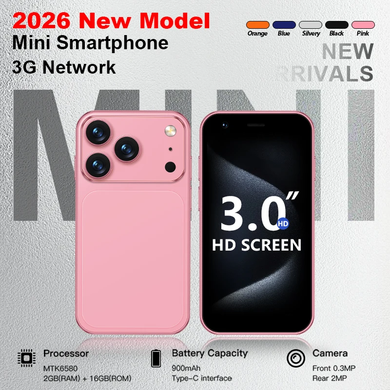 ONEMYTH A17 Mini Smartphone 3G, 2 Go de RAM et 16 Go de ROM, WhatsApp, GPS, WiFi, Reconnaissance Faciale, Téléphone Compact Multicolore