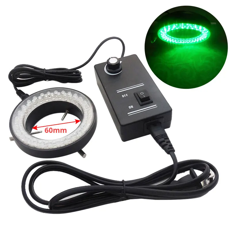 60pc Green LED Microscope Light Source Stereo Microscope Ring Light Lamp with Adapter 220V or 110V