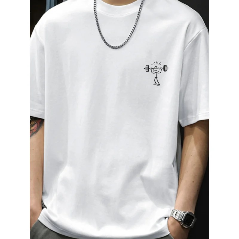 

Men's T-Shirt White Stick Figure Lifting Weights Printed Pattern High Quality Cotton 180g