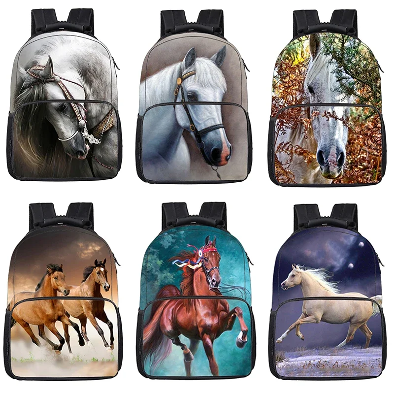 

Steed Horse Print Backpack Boys Girls School Bag Large-Capacity Compartment Computer Bag Student Bags Storage Bag