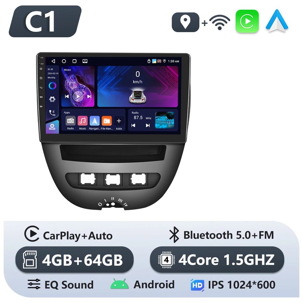 Podofo 6 + 128G Autoradio Voor Peugeot 107 Toyota Aygo Citroen C1 2004 - 2014 Draadloze CarPlay Android Auto GPS Multimedia Speler