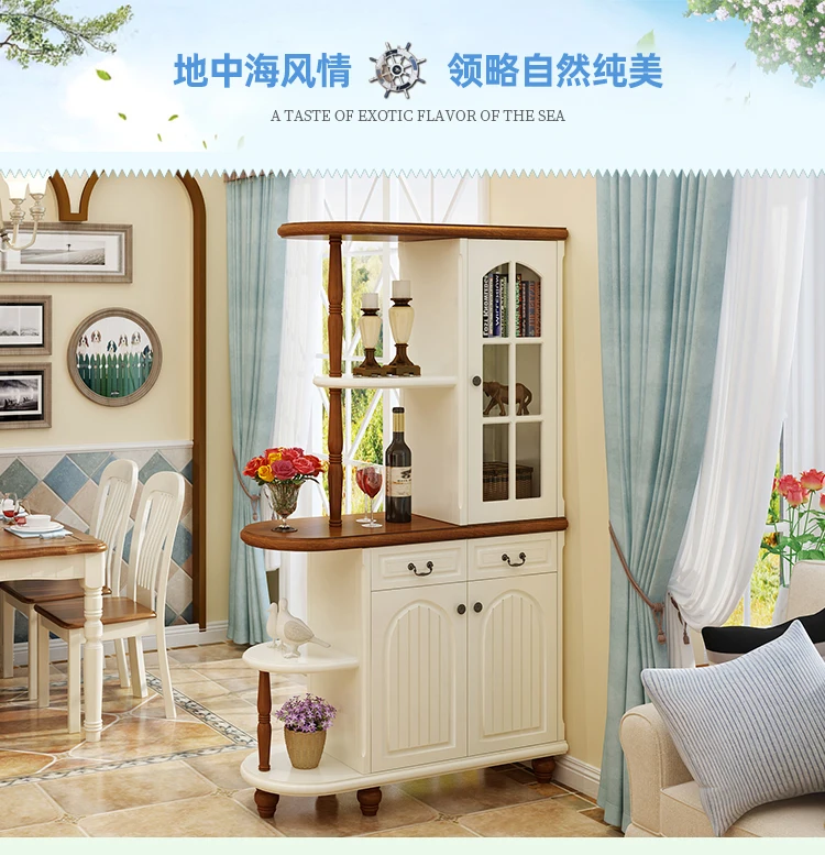 American porch partition wine cabinet double-sided painted solid wood simple side cabinet