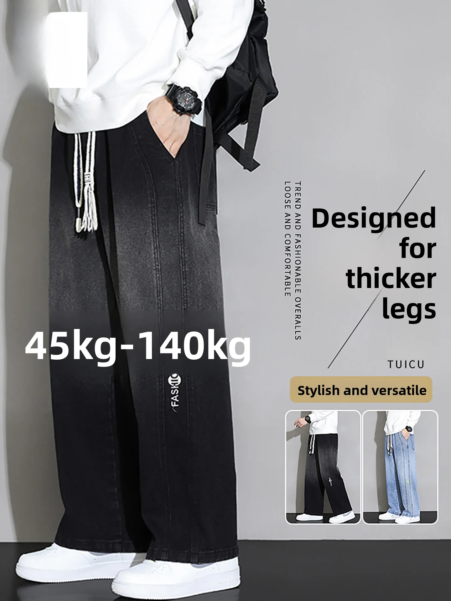 

Мужские джинсы из выстиранного денима, весенне-осенние, новые, больших размеров, свободные, прямого кроя, на шнурке, повседневные, износостойкие, длинные брюки