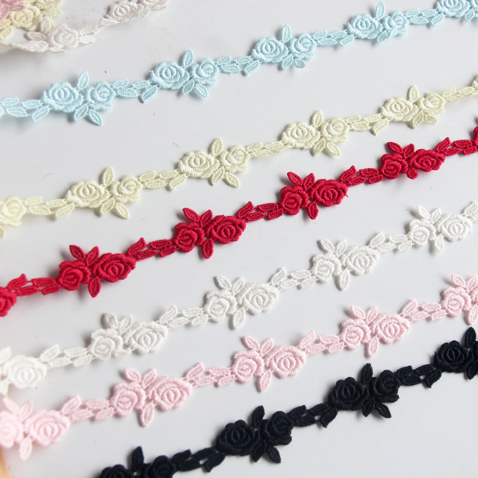 5Yards Silky cotton water soluble embroidery lace fine lace small rose skirt edge decoration clothes DIY accessories 1.5cm SC552