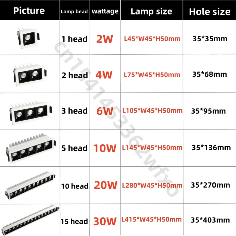 Luz LED regulable para parrilla, foco empotrado sin luz principal, iluminación de techo para negocios, 2W, 4W, 6W, 10W, 20W, 30W