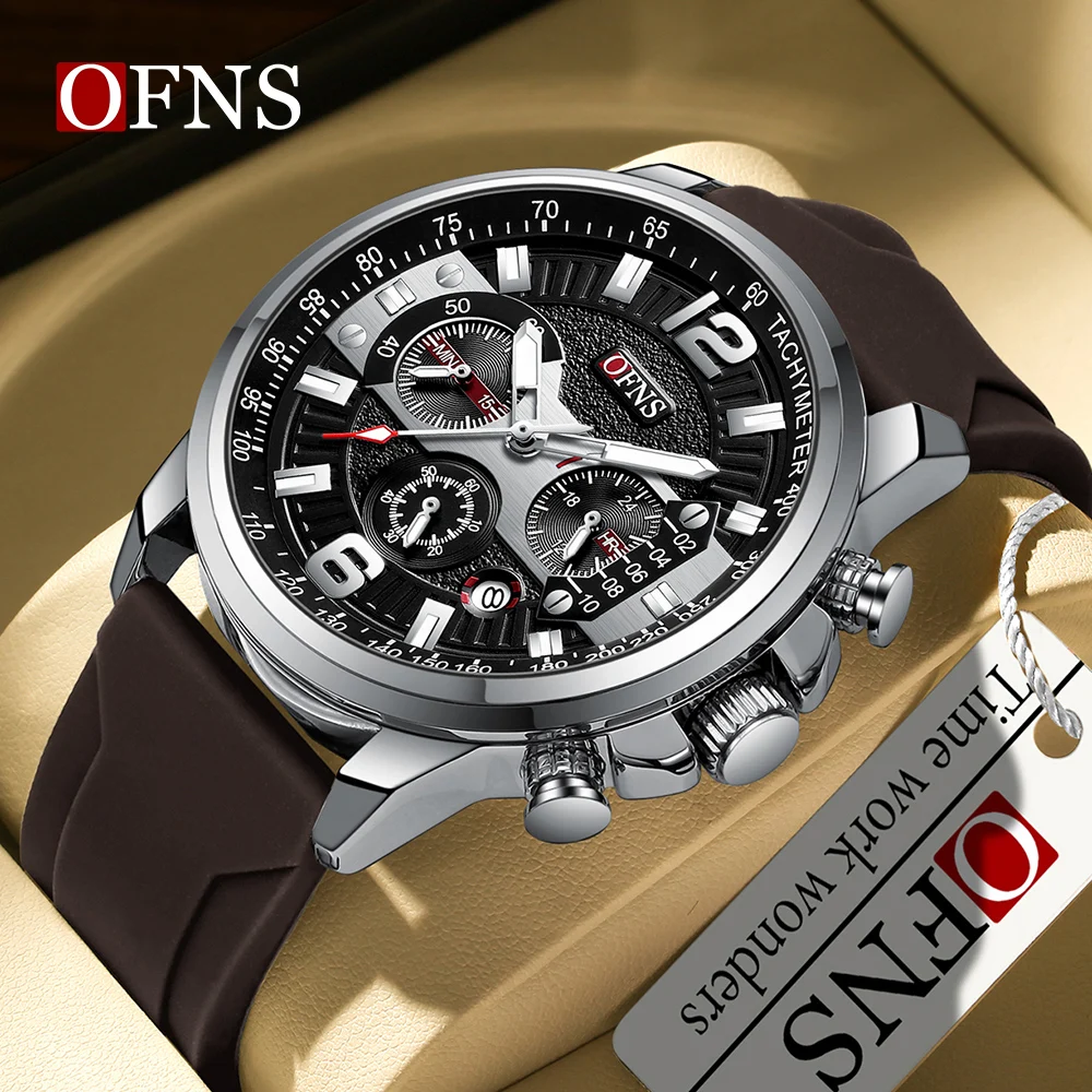 

OFNS 1304 Top Popular Men's Quartz Watch with Three Eyes and Six Needles Multi functional Waterproof and Fashionable Men's Watch