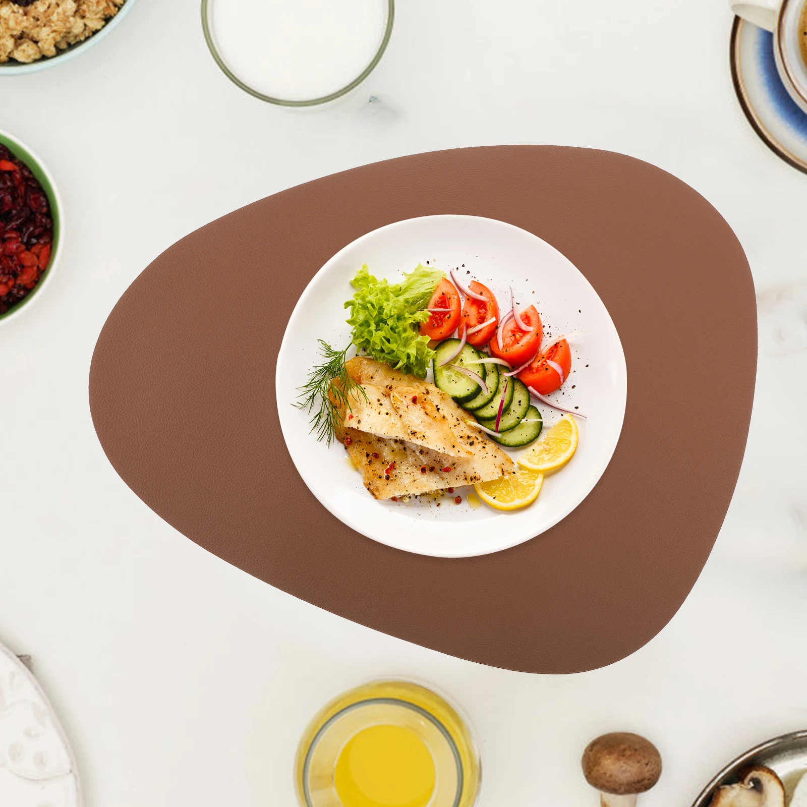 

Double Sided Pu Placemat Cup Coaster Kit Waterproof Heat Insulation Anti Skid Scald Mat Dining Table Decoration