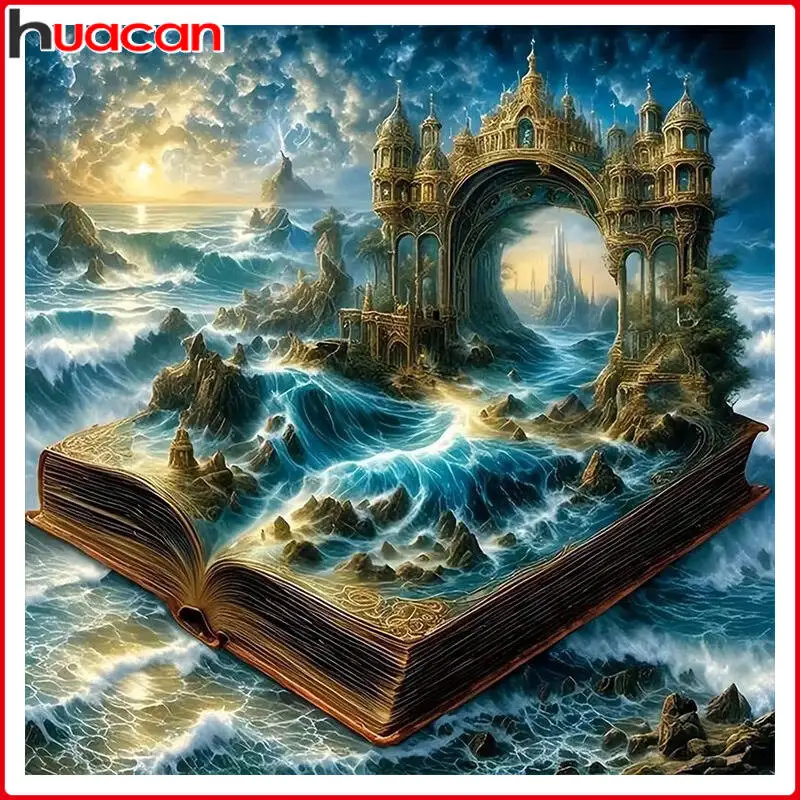 Huacan Diamond Painting 5D New 2025 Magic Book Waterfall Lan