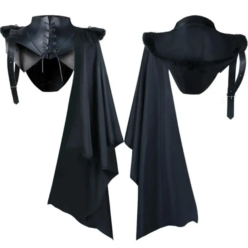 39BD Männer Steampunk Gothic Vintage Schwarz Mittelalterlichen Achselzucken Schal Halloween Kostüm Erwachsene Mantel Kostüm – Detail 3
