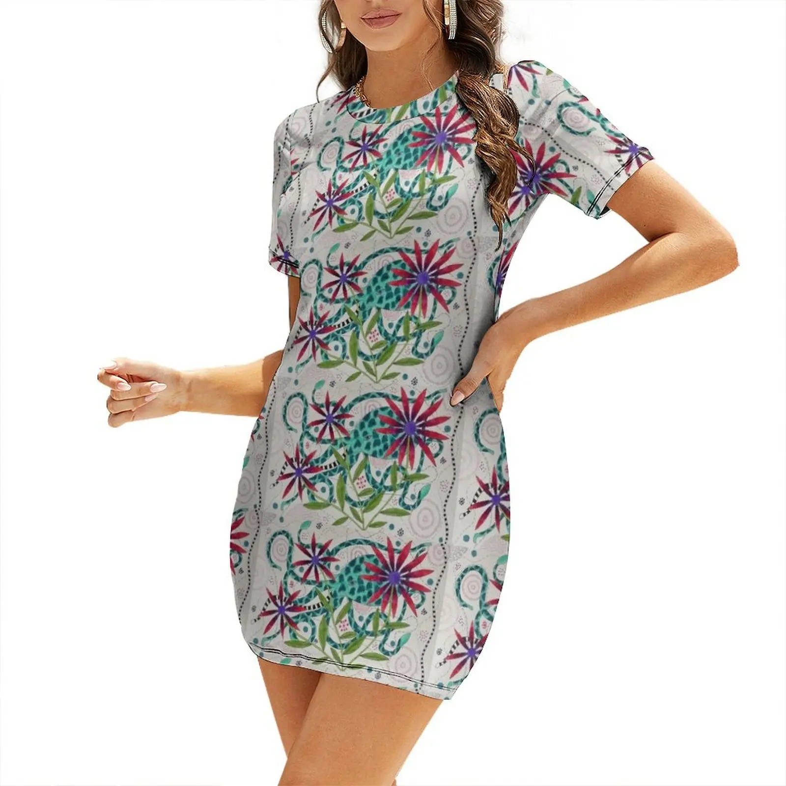 

Octopus with Flowers Short-Sleeved Dress Dresses gala Casual dresses Woman fashion loose summer dress Dress